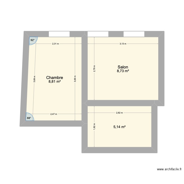 Clem. Plan de 3 pièces et 23 m2