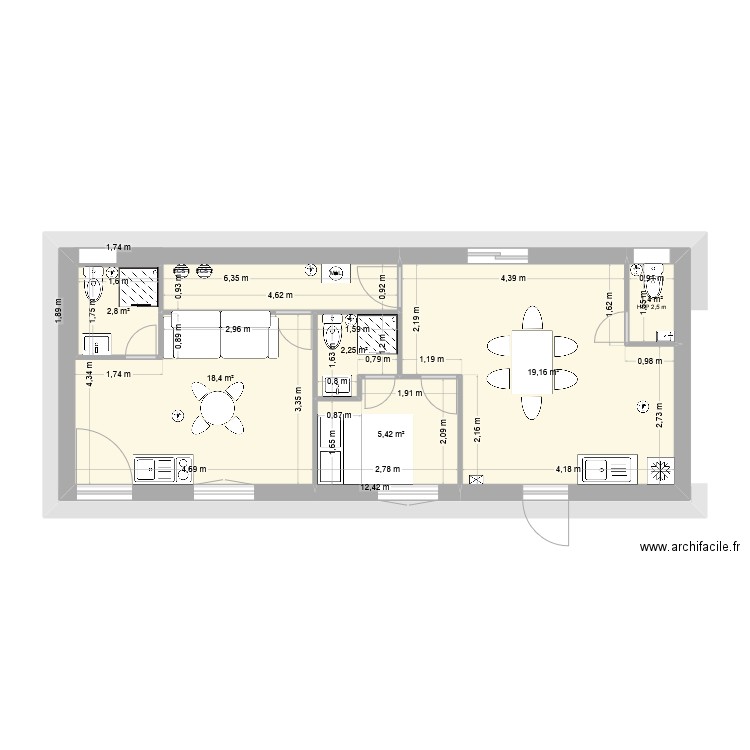 AM 1.00. Plan de 6 pièces et 49 m2