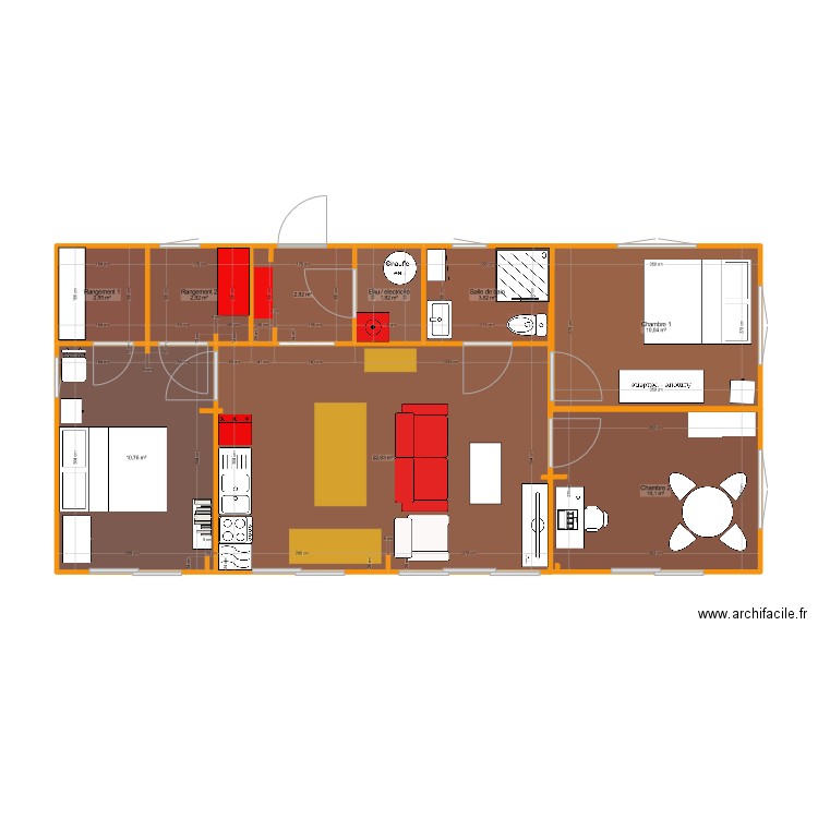Maison campo 2. Plan de 9 pièces et 68 m2