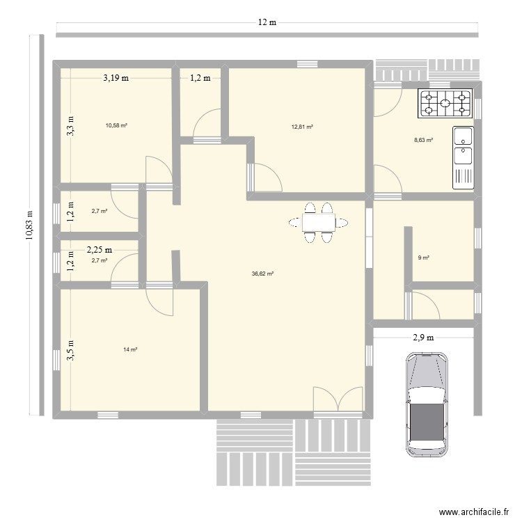 Plan Maison Kois 3. Plan de 8 pièces et 97 m2