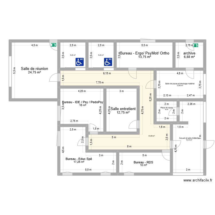 V1 EM. Plan de 13 pièces et 184 m2
