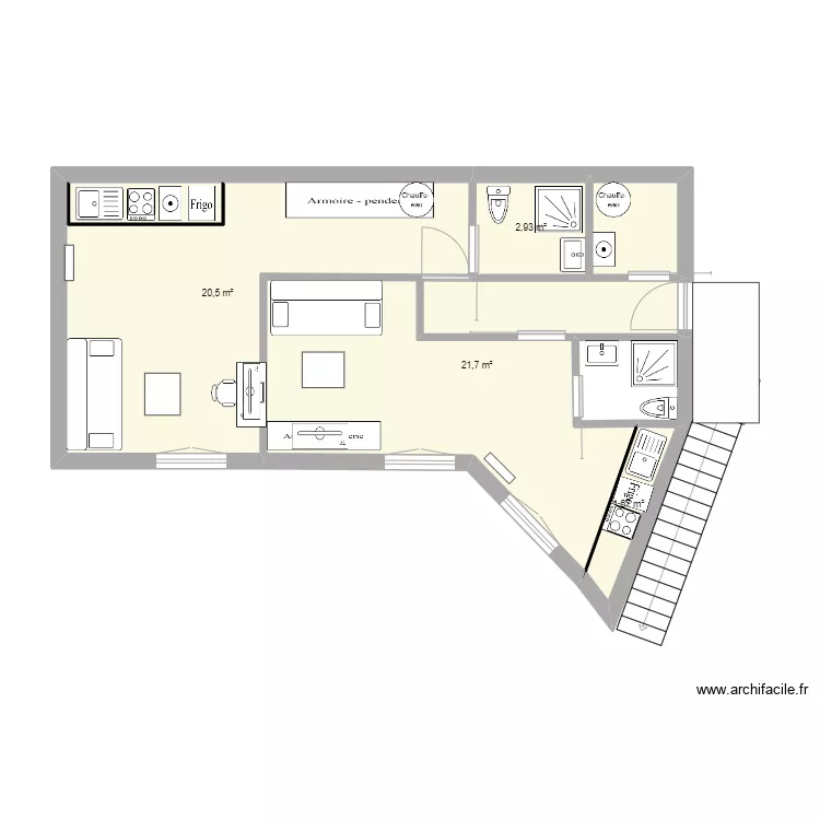 cr&eacute;ation deux studios. Plan de 