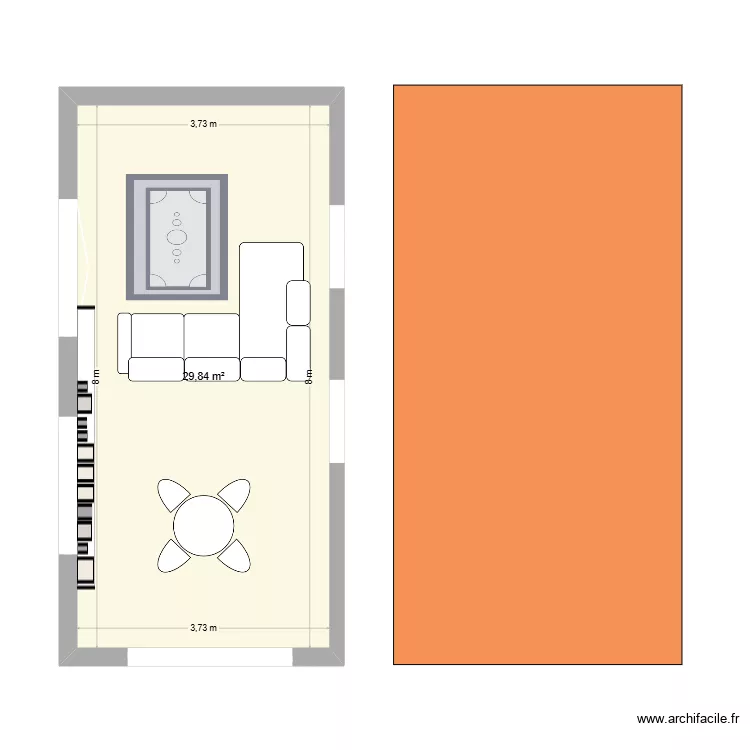 veranda. Plan de 1  et 30 m²