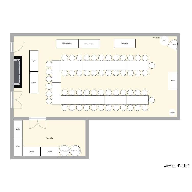 Salle des fetes 3. Plan de 2 pièces et 110 m2