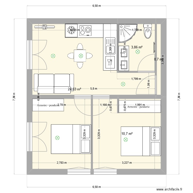 T3 navarre. Plan de 4 pièces et 40 m2