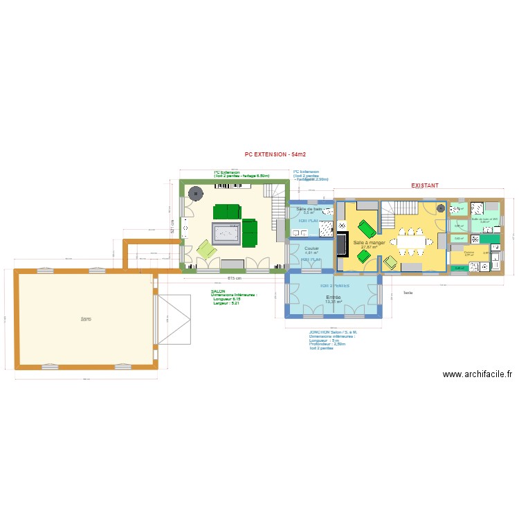 PLAN EXTENSION ET ENTREE SUR FACADE . Plan de 13 pièces et 141 m2