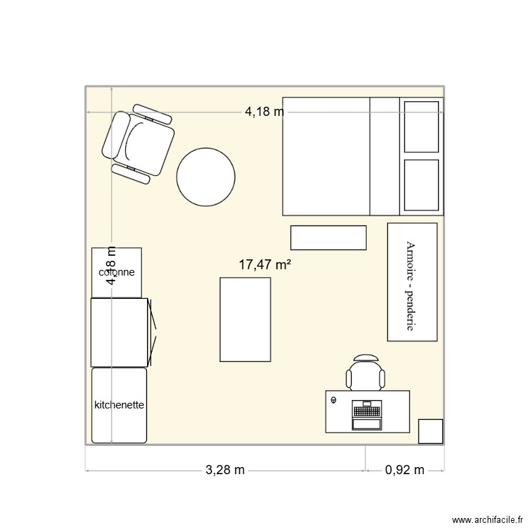 plan_lilian. Plan de 1 pièce et 17 m2