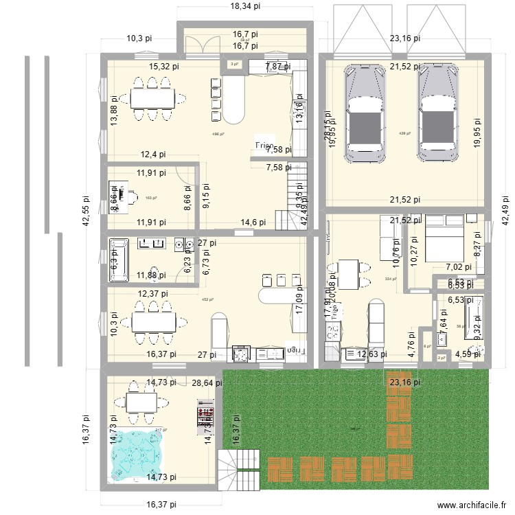 avec garage. Plan de 26 pièces et 377 m2