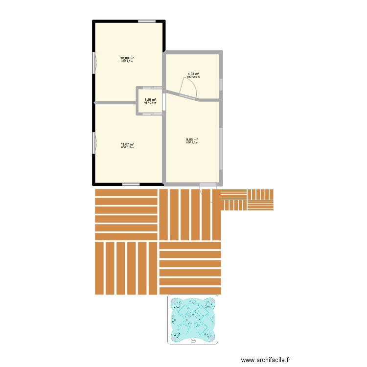 kazananas 1. Plan de 5 pièces et 38 m2