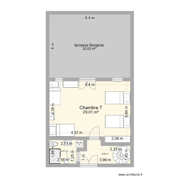 Fleury Maison 1 bergerie rez de chaussée projet 0. Plan de 4 pièces et 71 m2