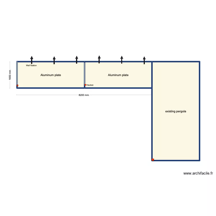 existing pergola. Plan de 3  et 29 m²