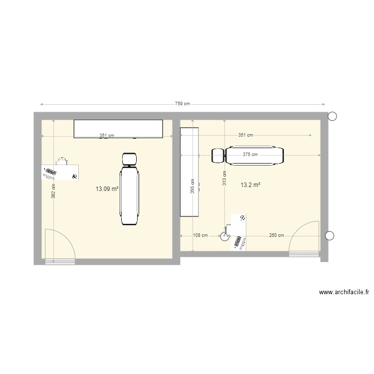 NPRER CAB2. Plan de 2 pièces et 26 m2