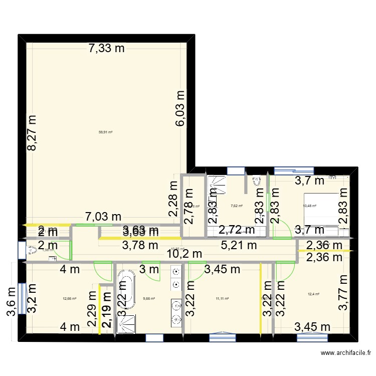 laps. Plan de 14 pièces et 145 m2