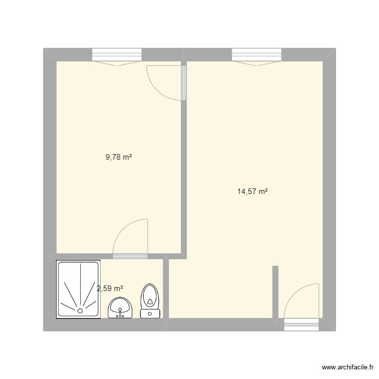 STUDIO 18EME - Plan 3 pièces 27 m2 dessiné par NicoOPFM