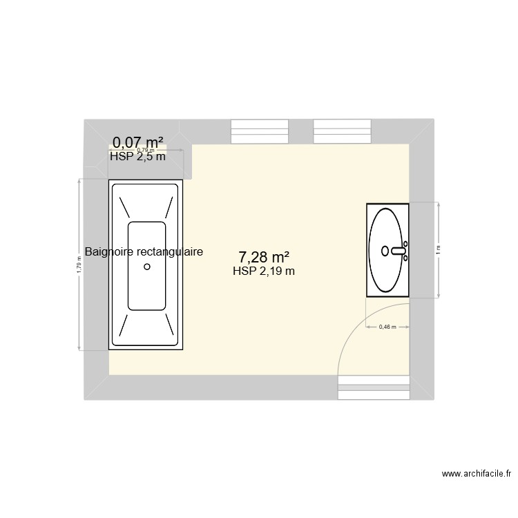 SALLE DE BAINS KERANAUFFRET. Plan de 2 pièces et 7 m2
