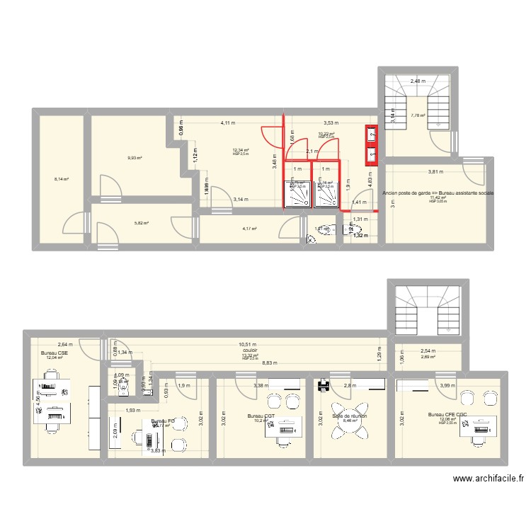 rez de chausser médico social renové. Plan de 19 pièces et 144 m2