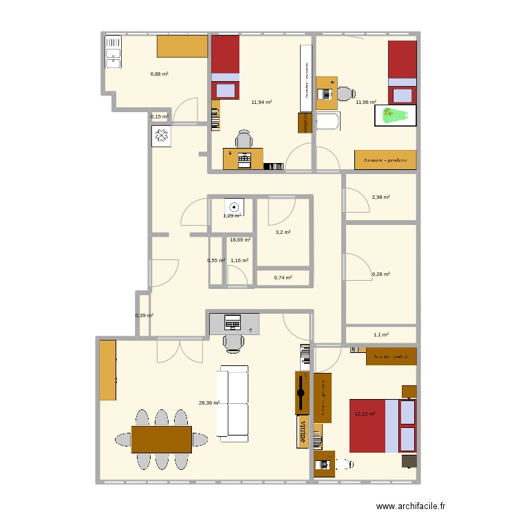 Appartement. Plan de 16 pièces et 116 m2