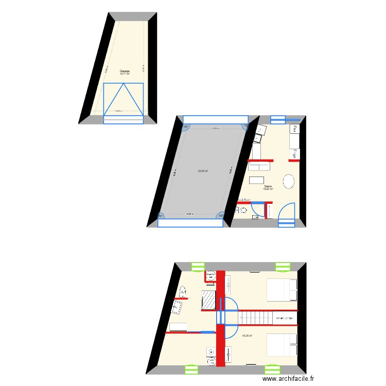 logement 1 rdc. Plan de 4 pièces et 106 m2