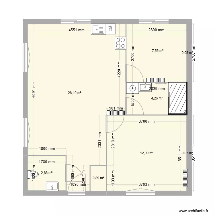 maison St Marie sans meuble. Plan de 8 Pièces et 57 m²