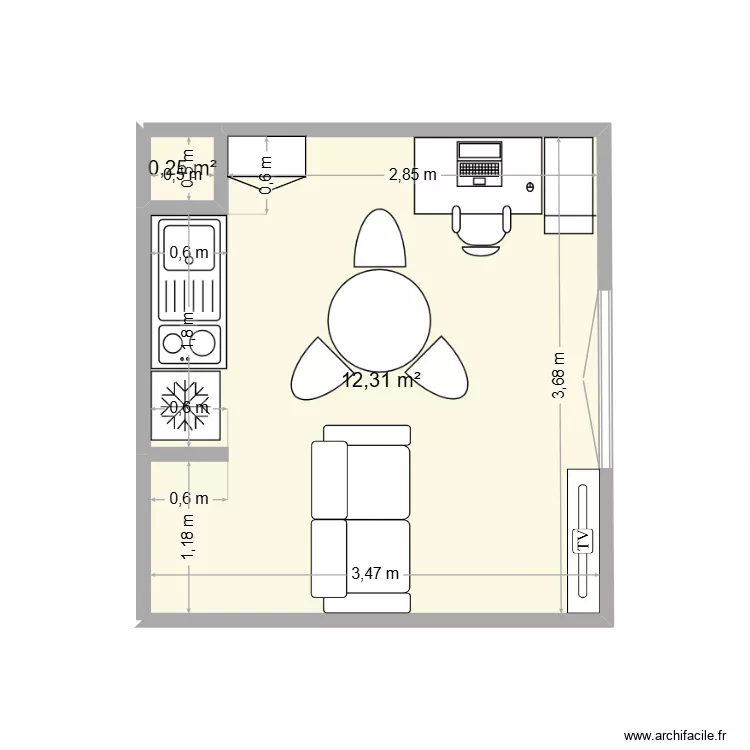 Meublé avec TV. Plan de 2 et 13 m² Meublé avec TV. Plan de 2 et 13 m²