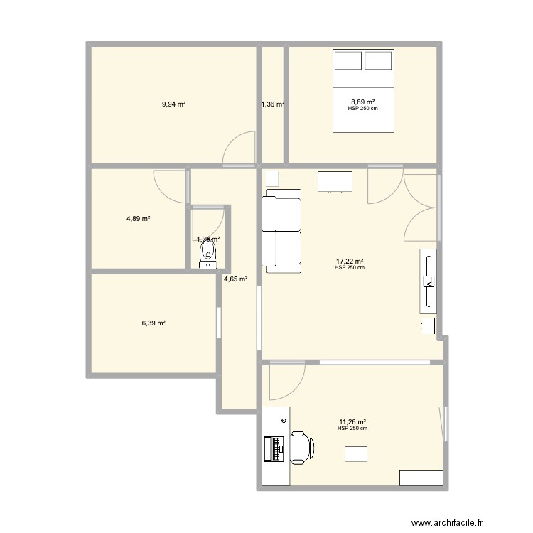 Appartement PICOUSSIN. Plan de 9 pièces et 66 m2