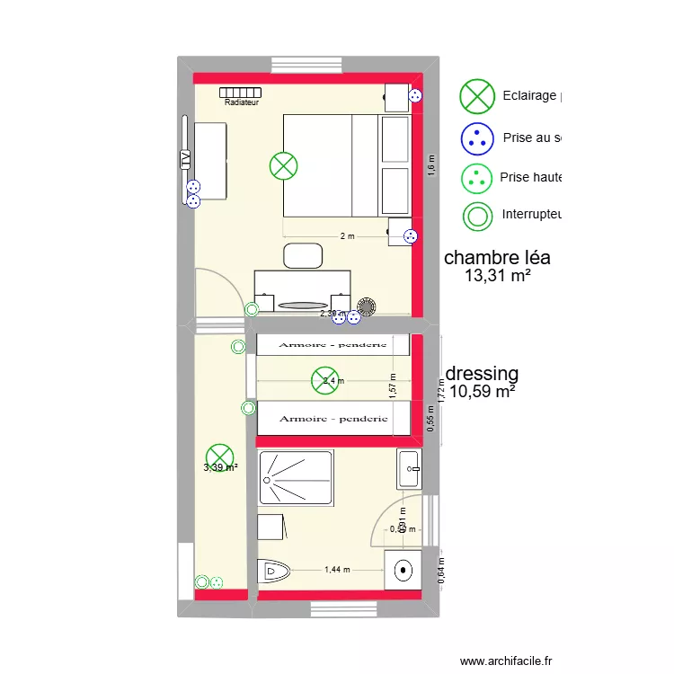 lea. Plan de 3  et 27 m²