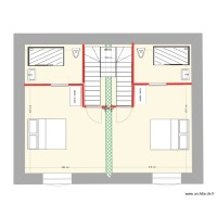 Plan étage avec un escalier central bifurqué sans garage