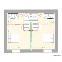 Plan &eacute;tage avec un escalier central bifurqu&eacute; sans garage