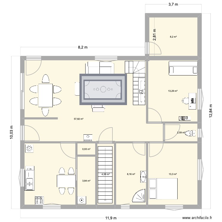 plan de David modifié. Plan de 9 pièces et 113 m2