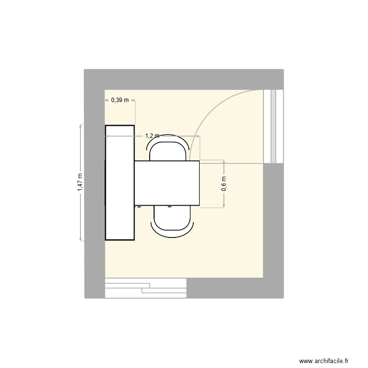 bureau Olympia. Plan de 1 pièce et 5 m2
