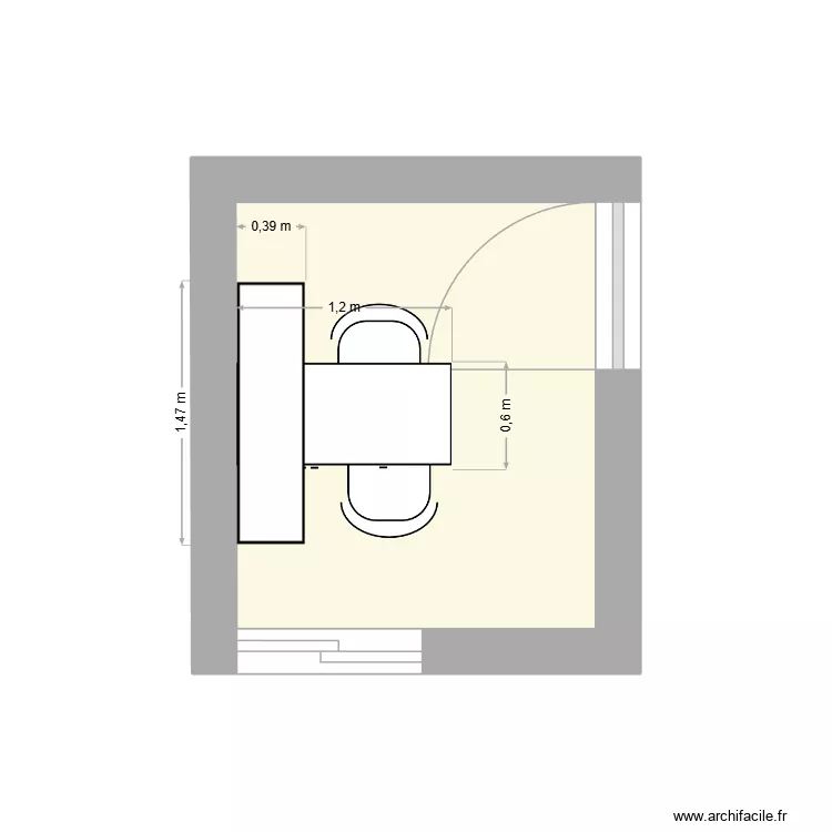 bureau Olympia. Plan de 1  et 5 m²