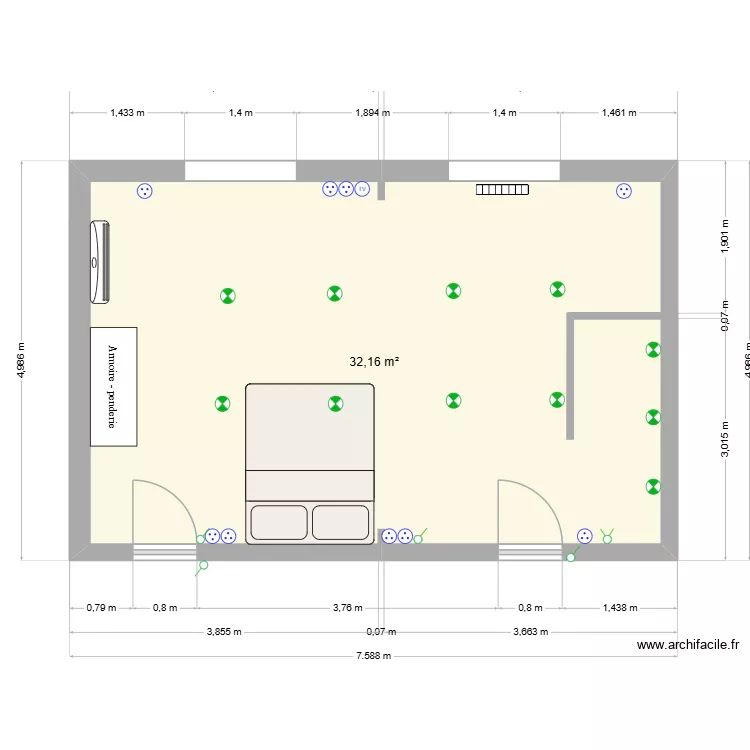 chambre etage perso. Plan de 1 Pièce et 32 m² chambre etage perso. Plan de 1 Pièce et 32 m²