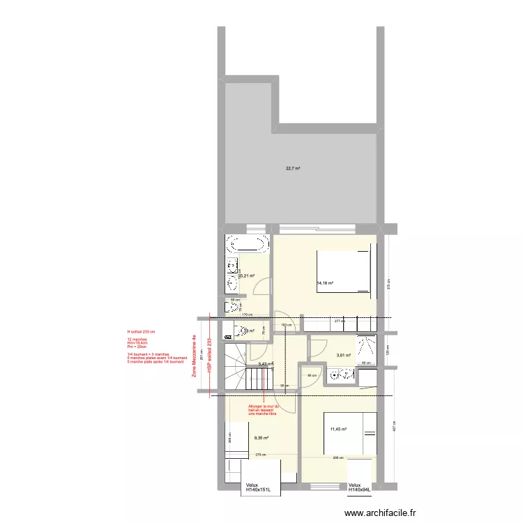 Banning 83 3e &eacute;tage : Escalier vers 4e &eacute;tage V2. Plan de 0 pièce et 0 m2
