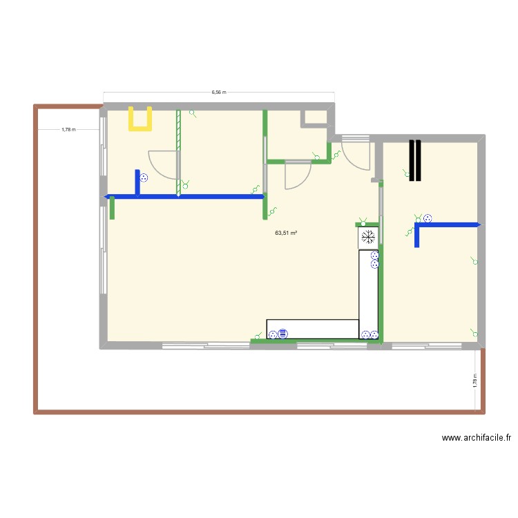 IMMEUBLE RUSSE PLAN 11 Electricité 105 CM V2. Plan de 1 pièce et 64 m2