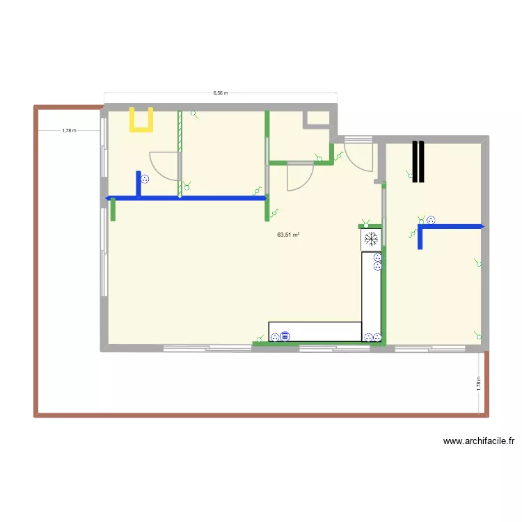 IMMEUBLE RUSSE PLAN 11 Electricit&eacute; 105 CM V2. Plan de 1 pièce et 64 m²