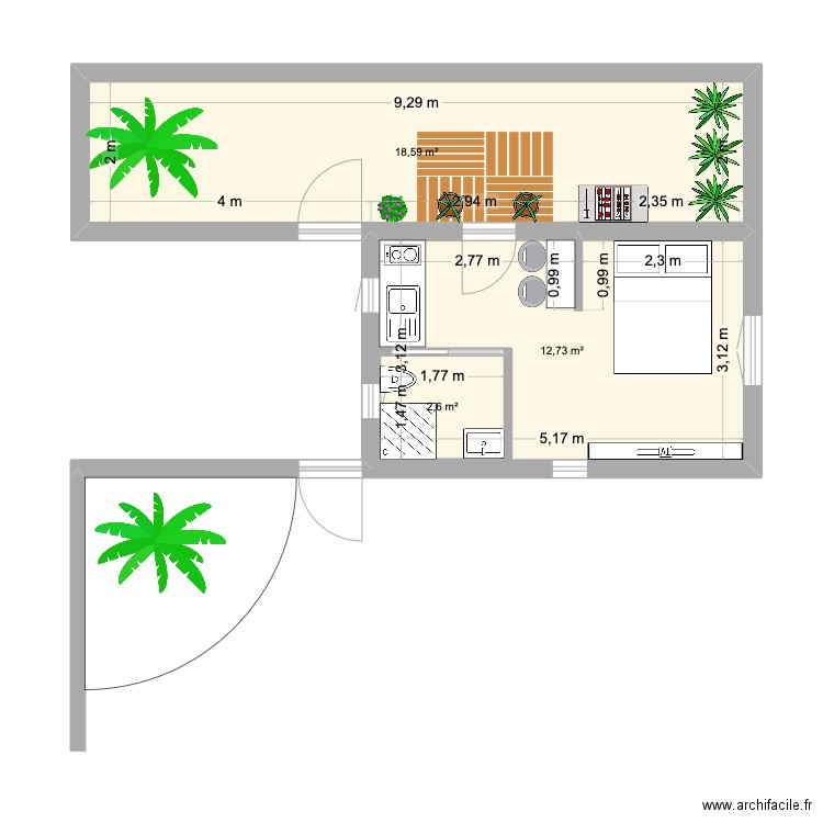 la serena. Plan de 3 pièces et 37 m2