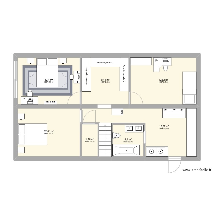Travaux RDC. Plan de 7 pièces et 68 m2