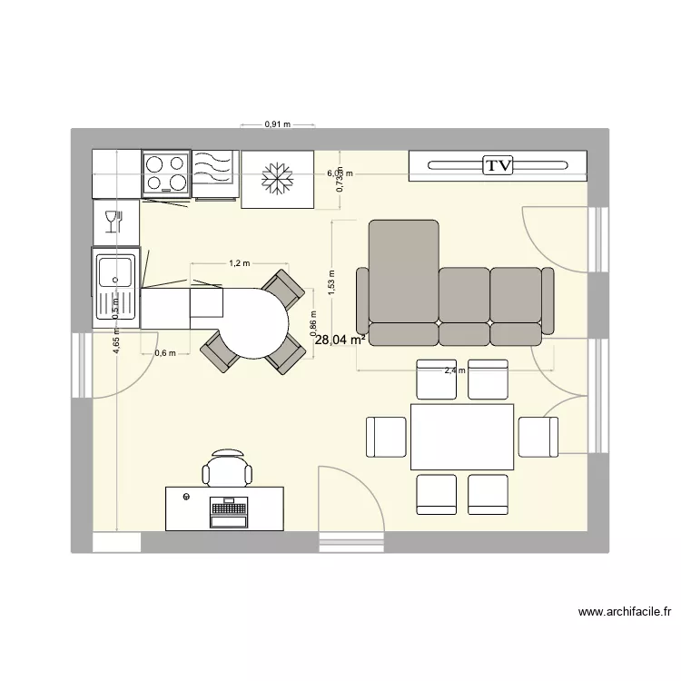 Champ. Plan de 1 Pièce et 28 m²