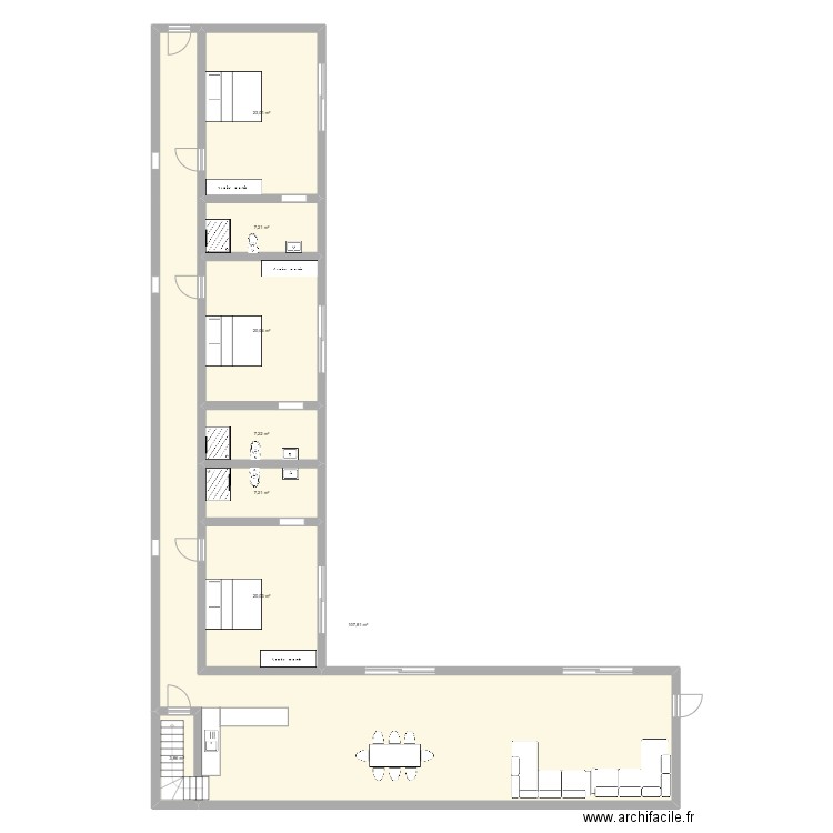 lofti. Plan de 8 pièces et 196 m2