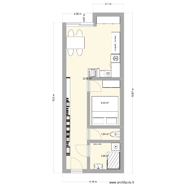 manu. Plan de 4 pièces et 34 m2