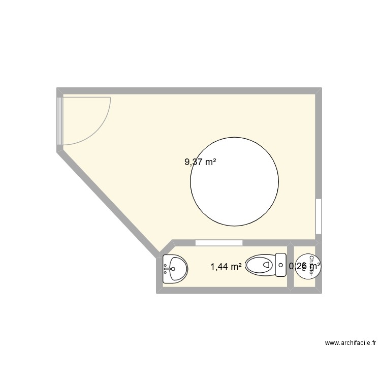 toilette PMR. Plan de 3 pièces et 11 m2