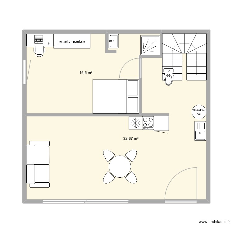 MOISSONS rdc grande 2. Plan de 2 pièces et 48 m2