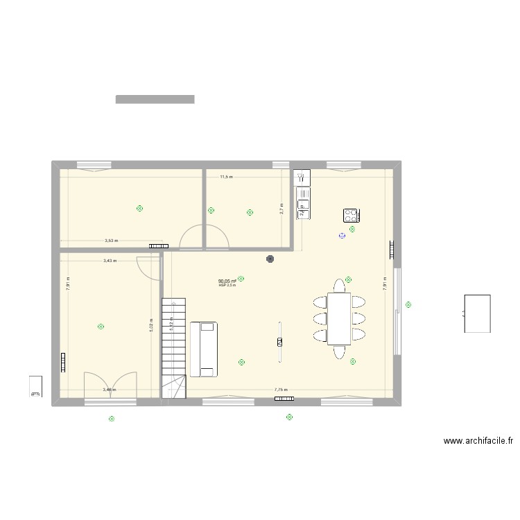 Chavanoz_Bis. Plan de 1 pièce et 90 m2