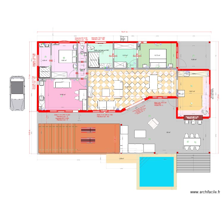 Villa Cocotte Ducos cata 2. Plan de 21 pièces et 323 m2