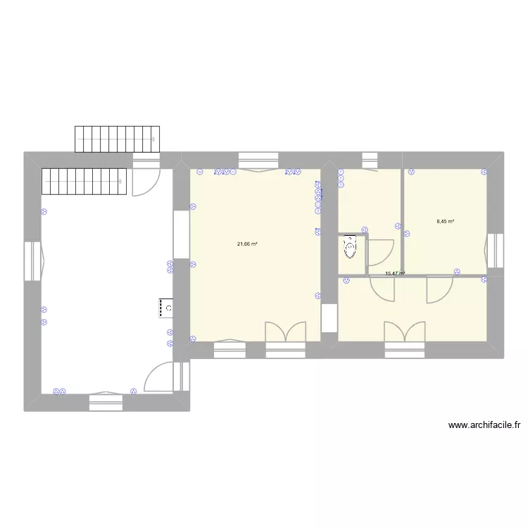 RDC PRISES. Plan de 3 Pièces et 46 m² RDC PRISES. Plan de 3 Pièces et 46 m²