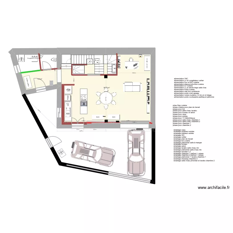 Electricit&eacute; RDC grange. Plan de 2  et 64 m²