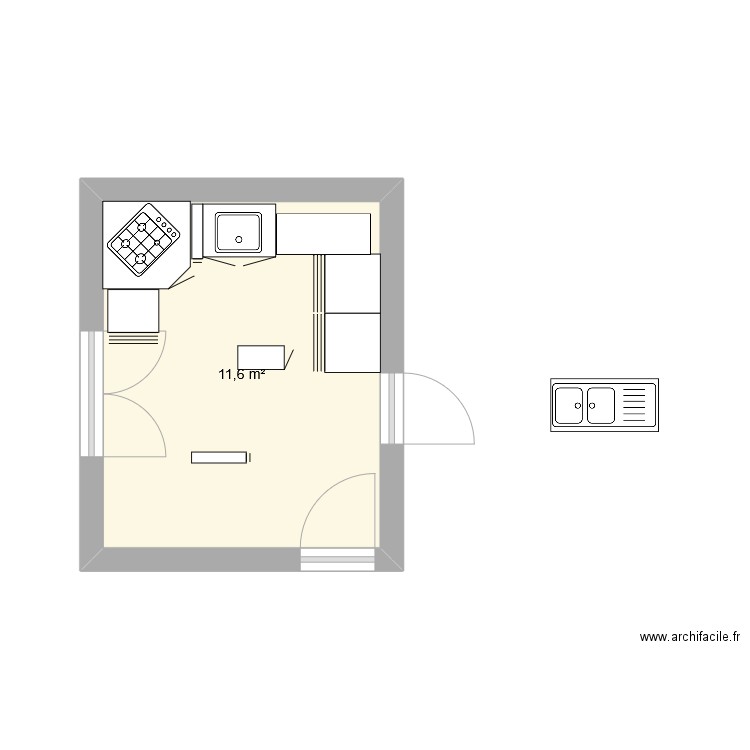 Cuisine. Plan de 1 pièce et 12 m2
