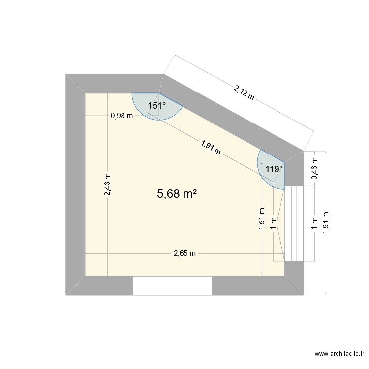 Cuisine. Plan de 1 pièce et 6 m2
