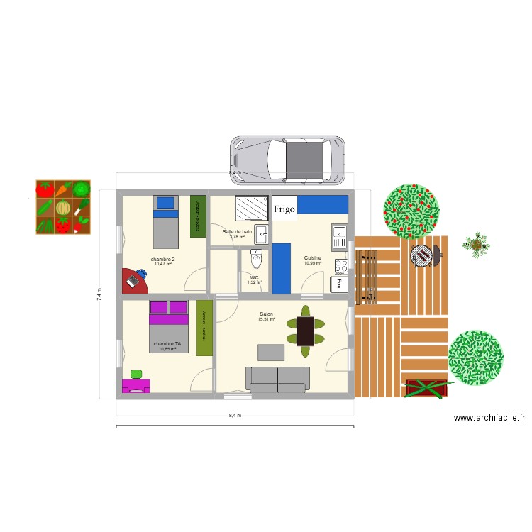 maison. Plan de 6 pièces et 53 m2