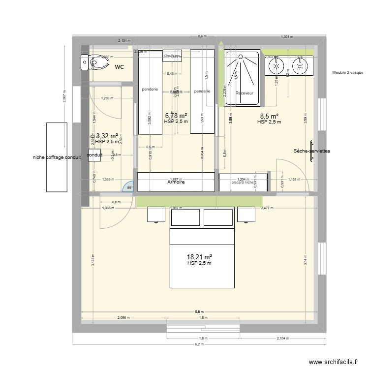 cheminée. Plan de 6 pièces et 77 m2